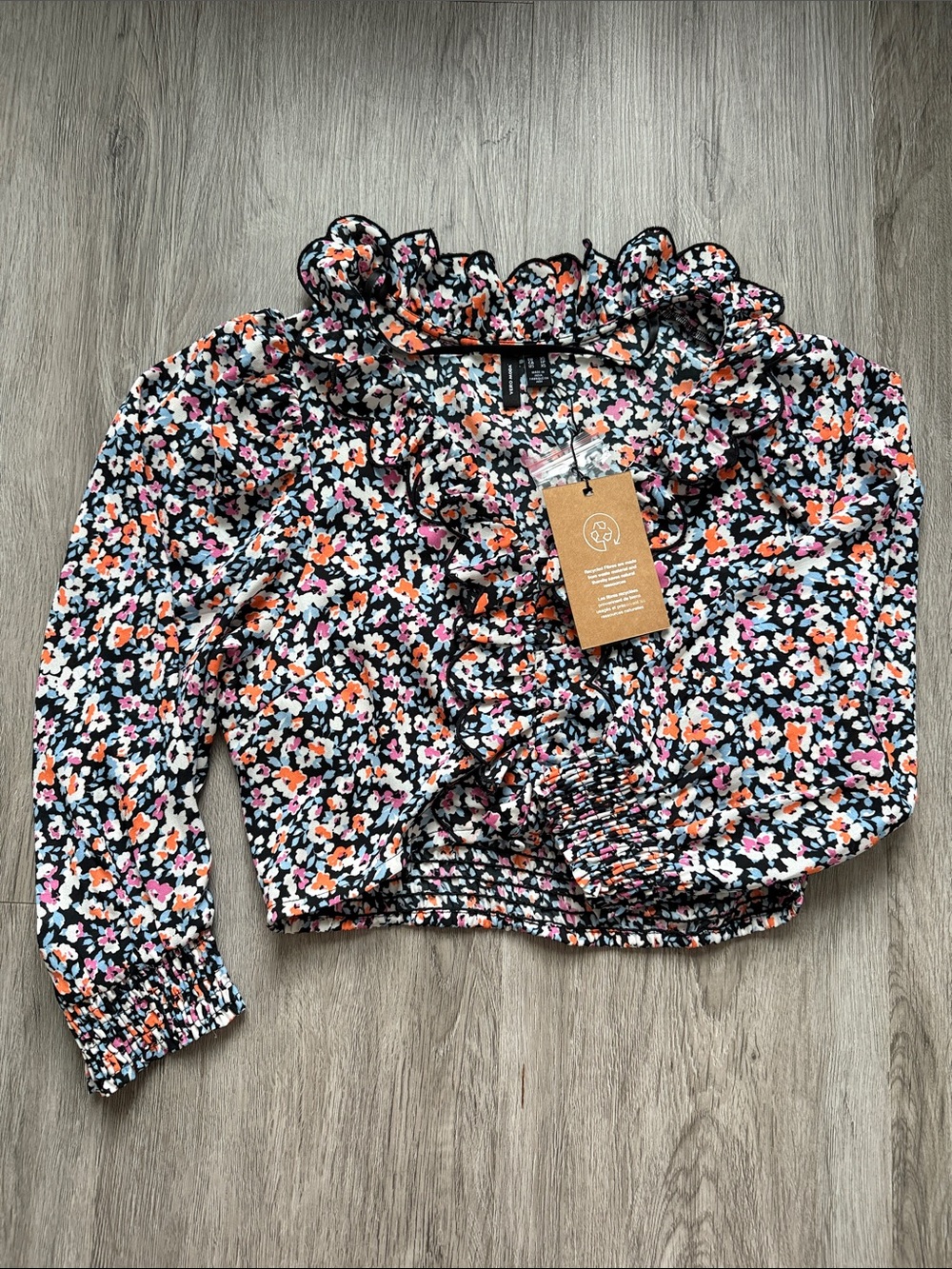 Vero Moda Black Floral Ruffle Crop Blouse